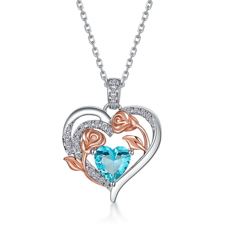 Olivenorma Double Roses Flower Heart Birthstone Gift Card Necklace
