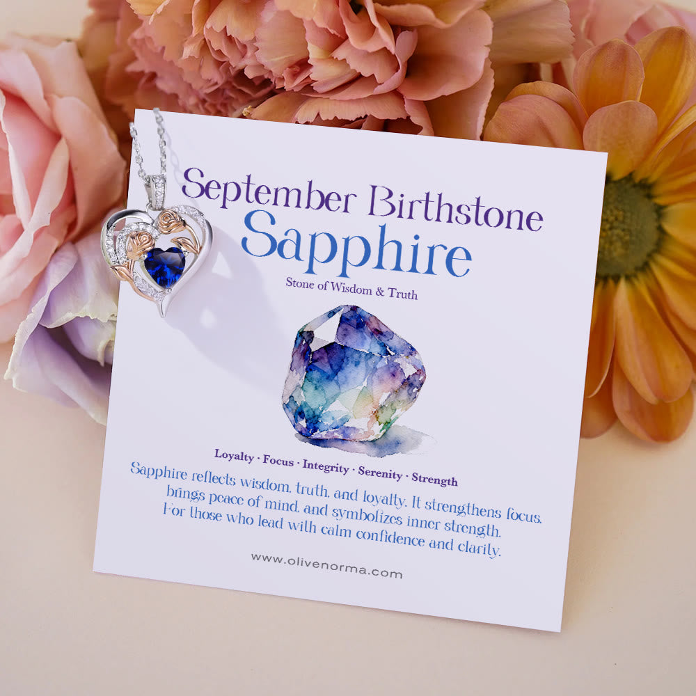 Olivenorma Double Roses Flower Heart Birthstone Gift Card Necklace