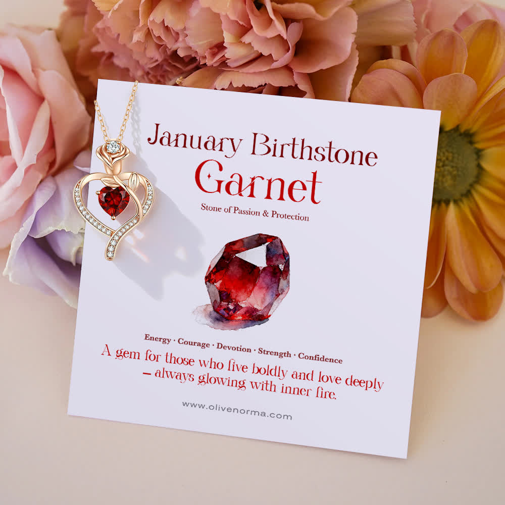 Olivenorma Rose Flower Love Heart Birthstone Gift Card Necklace