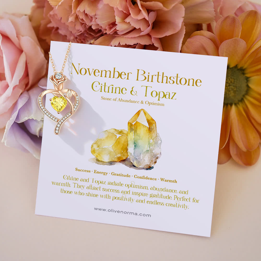 Olivenorma Rose Flower Love Heart Birthstone Gift Card Necklace