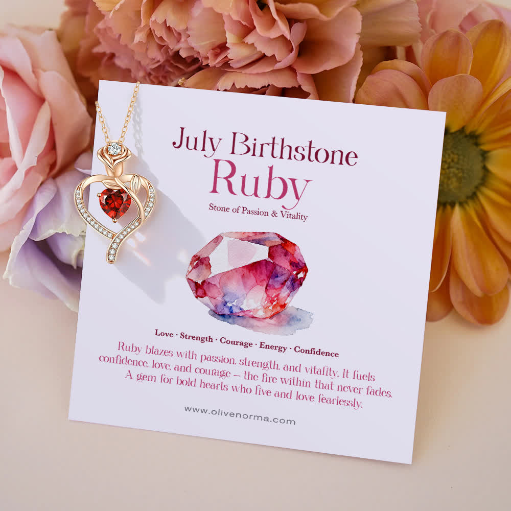 Olivenorma Rose Flower Love Heart Birthstone Gift Card Necklace