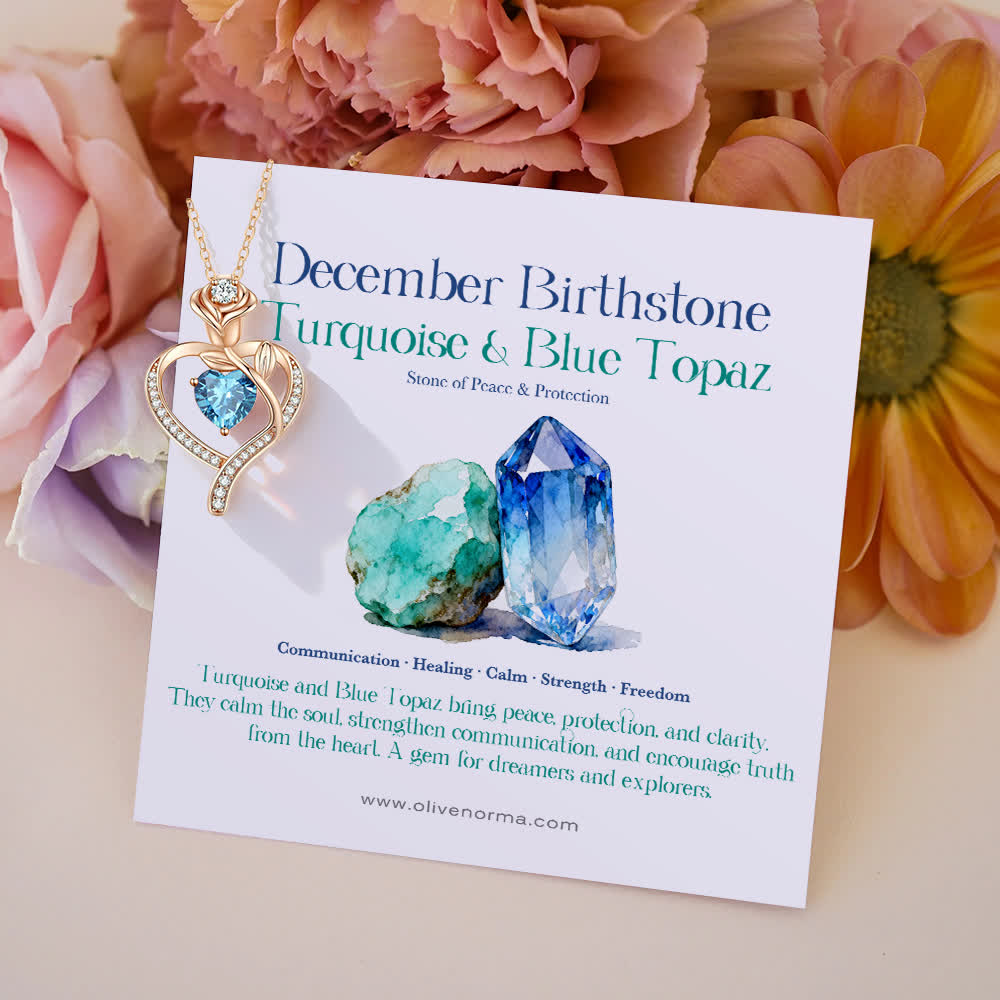 Olivenorma Rose Flower Love Heart Birthstone Gift Card Necklace