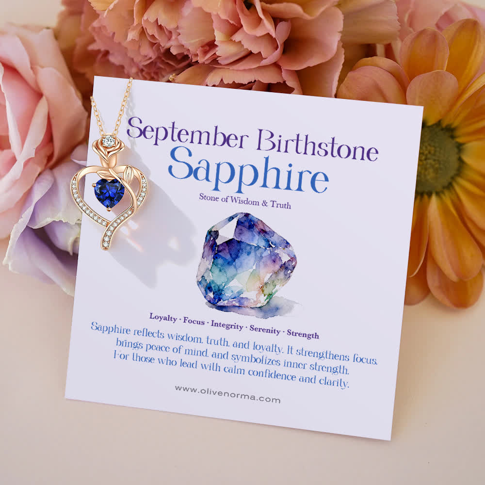 Olivenorma Rose Flower Love Heart Birthstone Gift Card Necklace