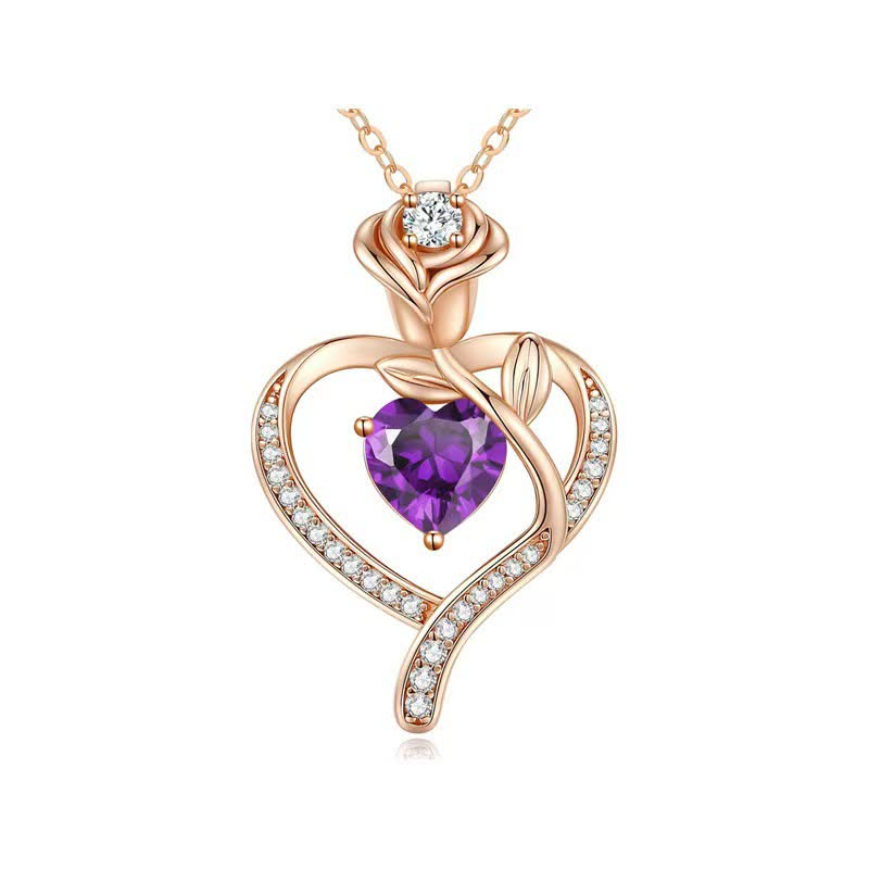 Olivenorma Rose Flower Love Heart Birthstone Gift Card Necklace