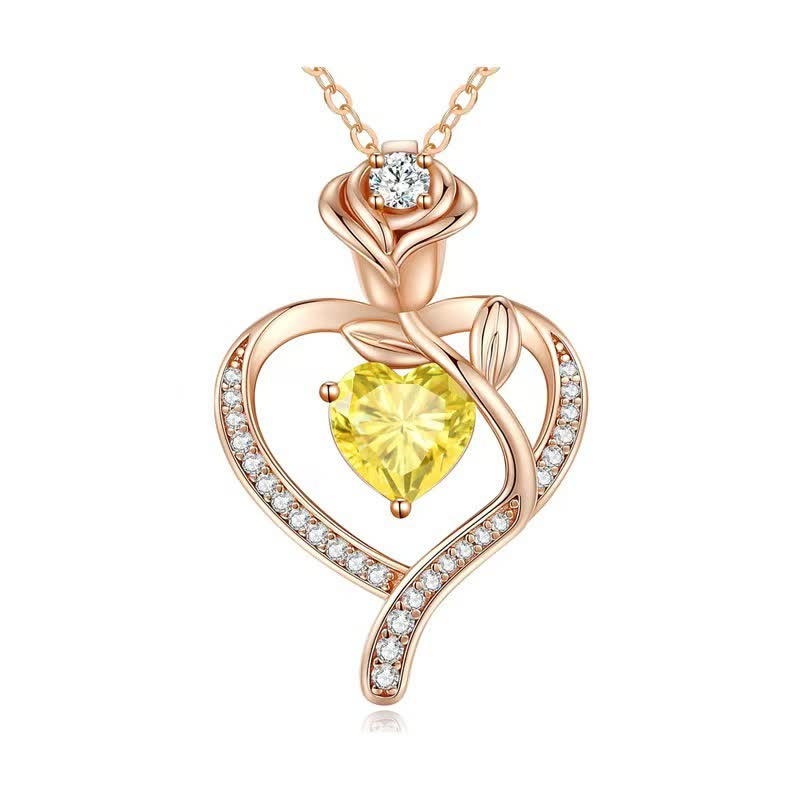 Olivenorma Rose Flower Love Heart Birthstone Gift Card Necklace