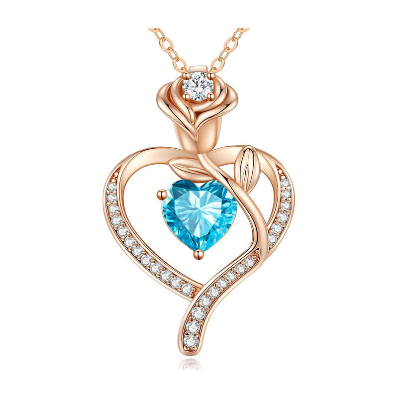 Olivenorma Rose Flower Love Heart Birthstone Gift Card Necklace