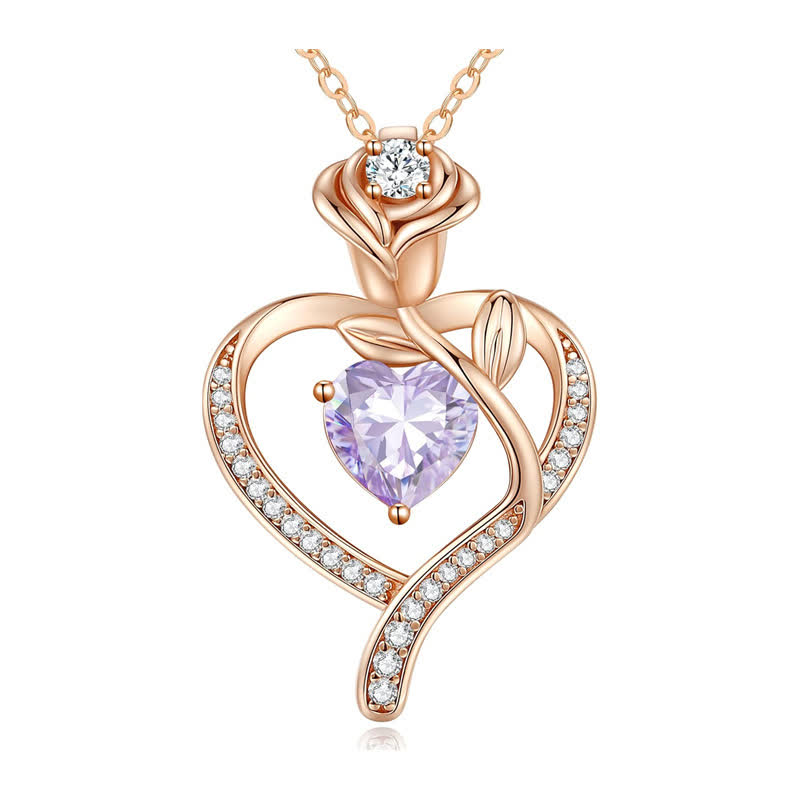 Olivenorma Rose Flower Love Heart Birthstone Gift Card Necklace