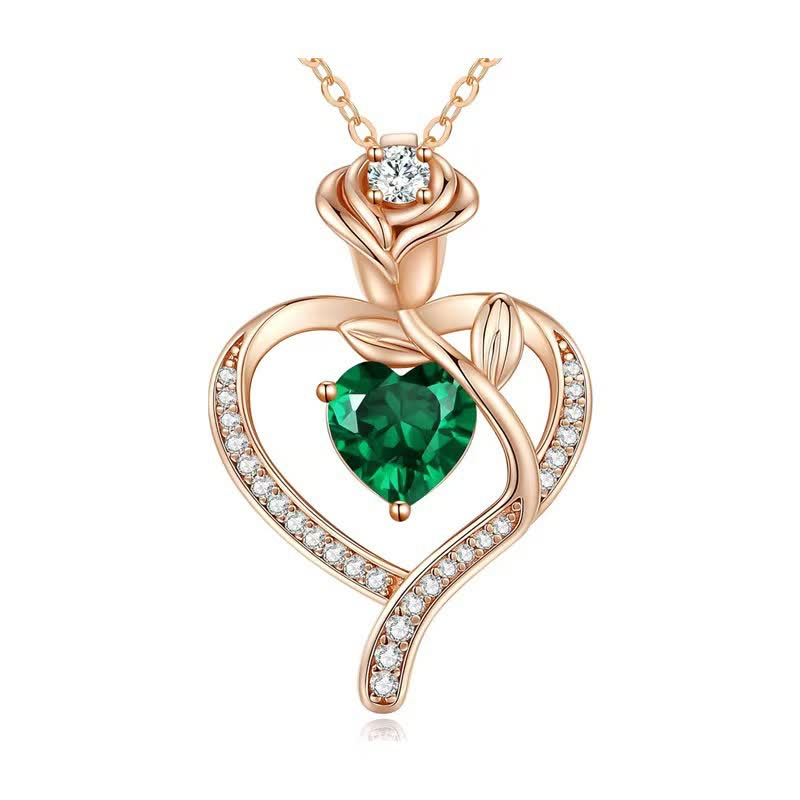 Olivenorma Rose Flower Love Heart Birthstone Gift Card Necklace