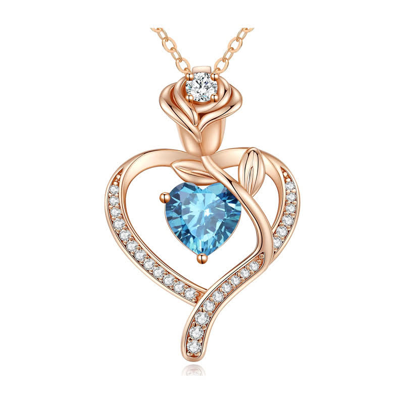 Olivenorma Rose Flower Love Heart Birthstone Gift Card Necklace