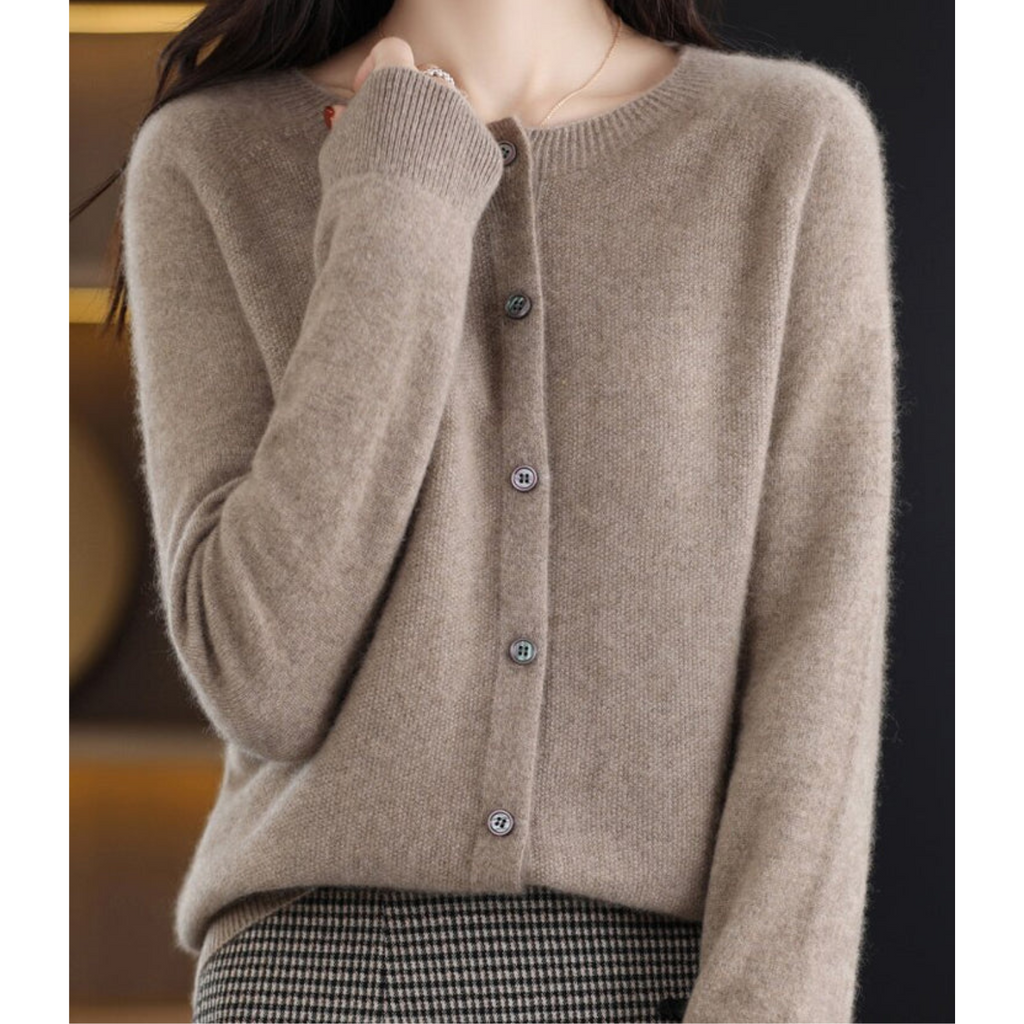Pure - Pure Merino Wool Women's O-Neck Cardigan Sweater