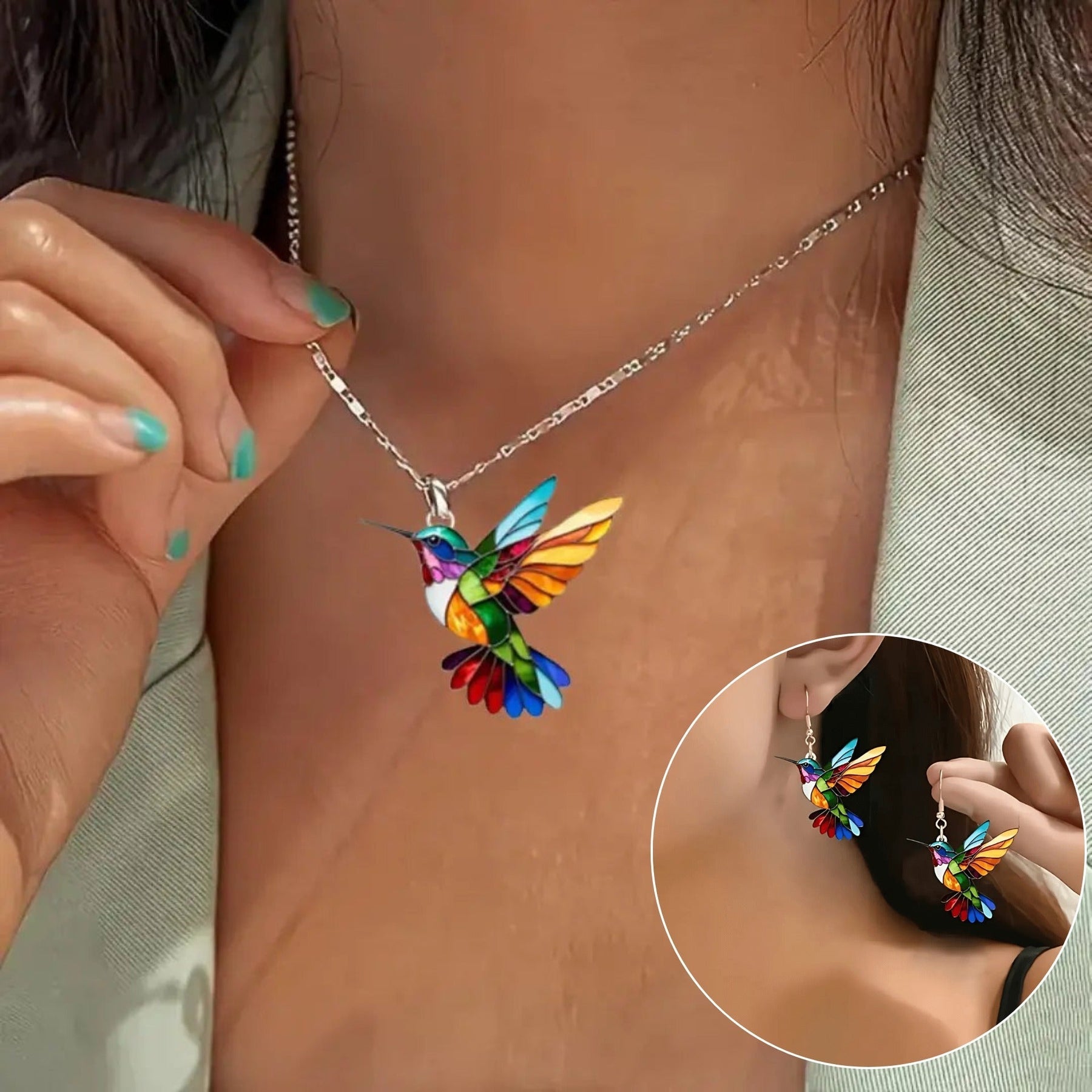 Beautiful Hummingbird Necklace with Bonus Earrings ��������������������������� Limited Time Offer