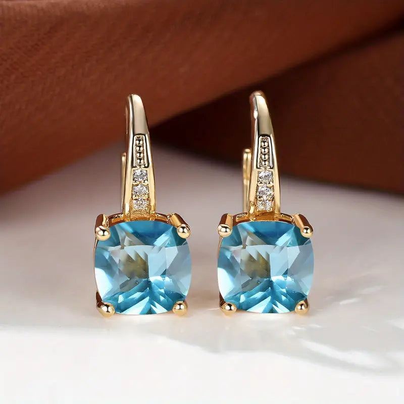 Enchanting Blue Gemstone Gold Hoop Earrings