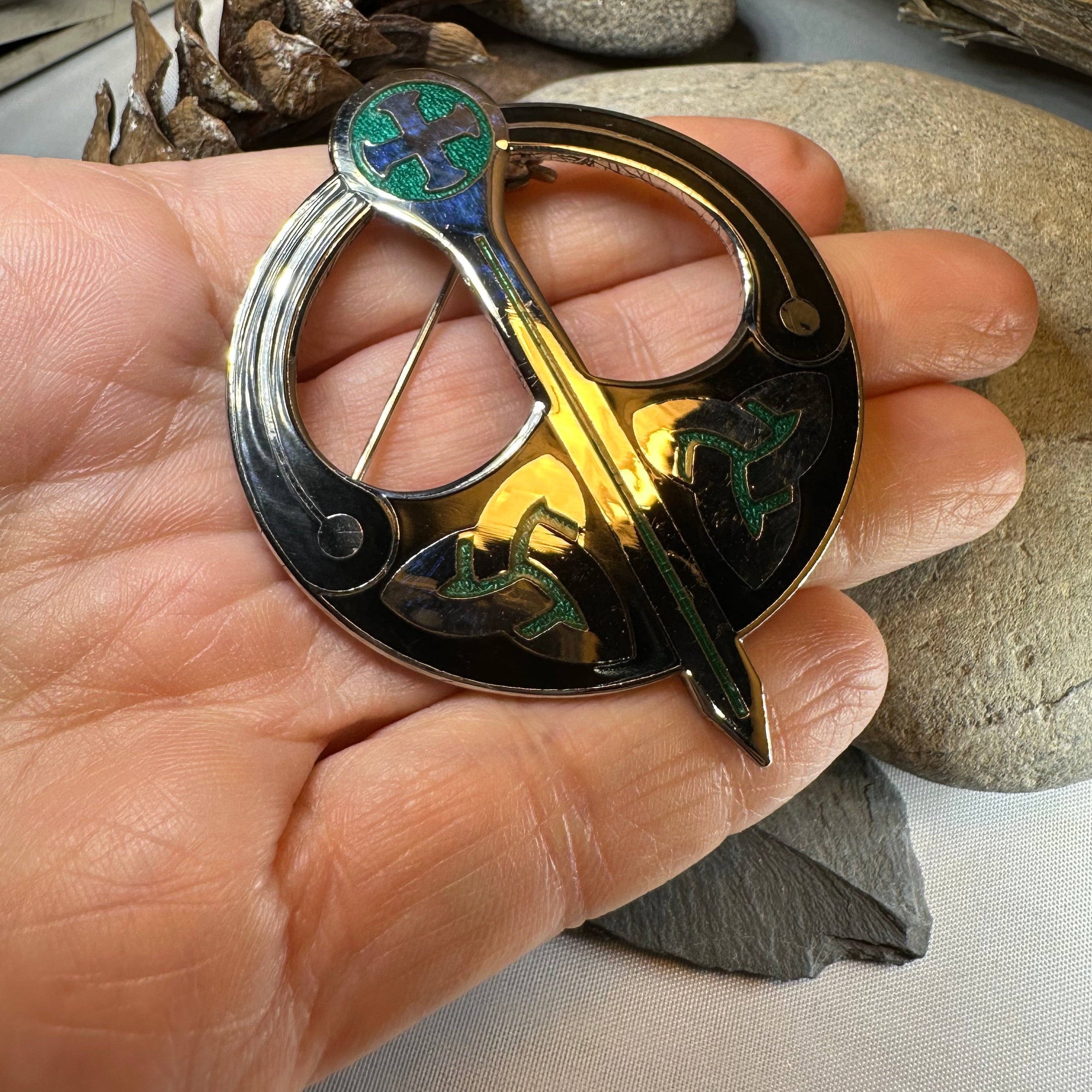 Enamel Celtic Trinity Knot Tara Brooch