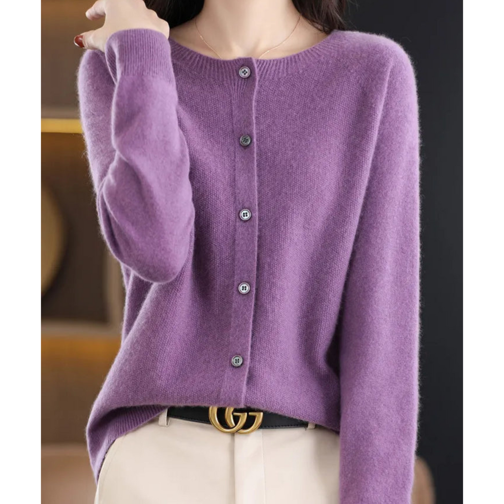 Pure - Pure Merino Wool Women's O-Neck Cardigan Sweater