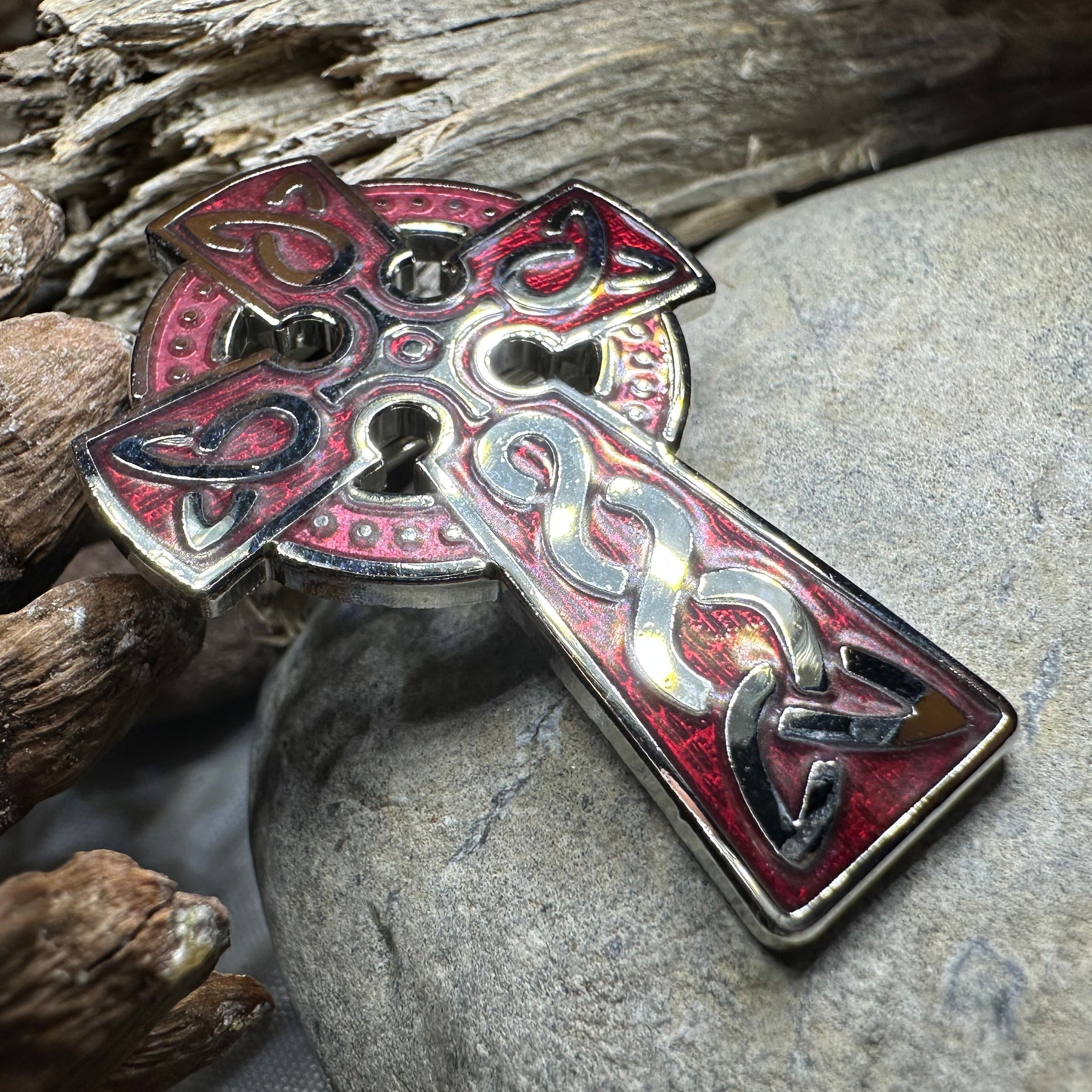 Enamel Celtic Cross Brooch