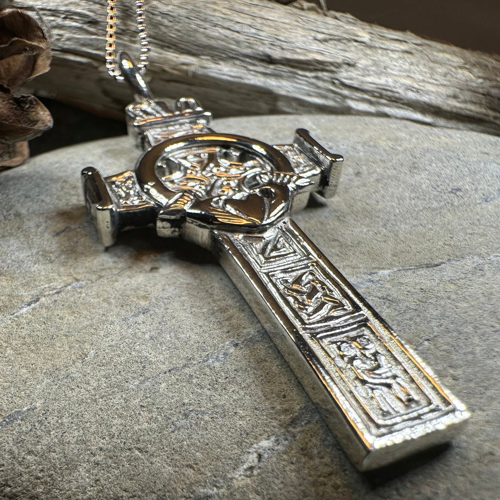 Large Artisan Irish Claddagh Cross Necklace