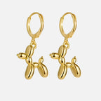 Gold Huggie Earrings with Mini Balloon Dog Charm