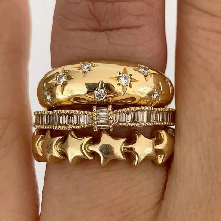 Golden Starlight Thick Ring Set