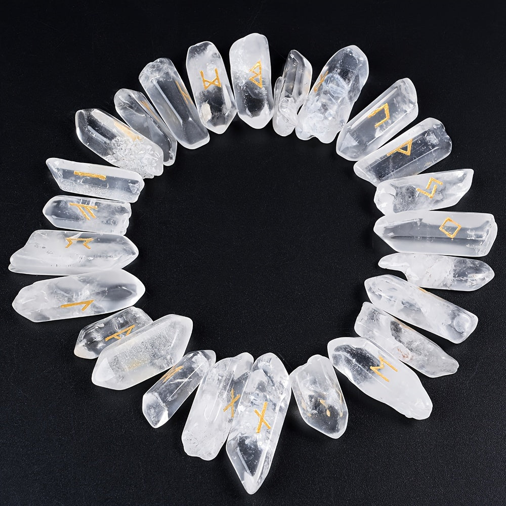 25pcs Clear Quartz Rune Set Handcrafted Nordic Divination
