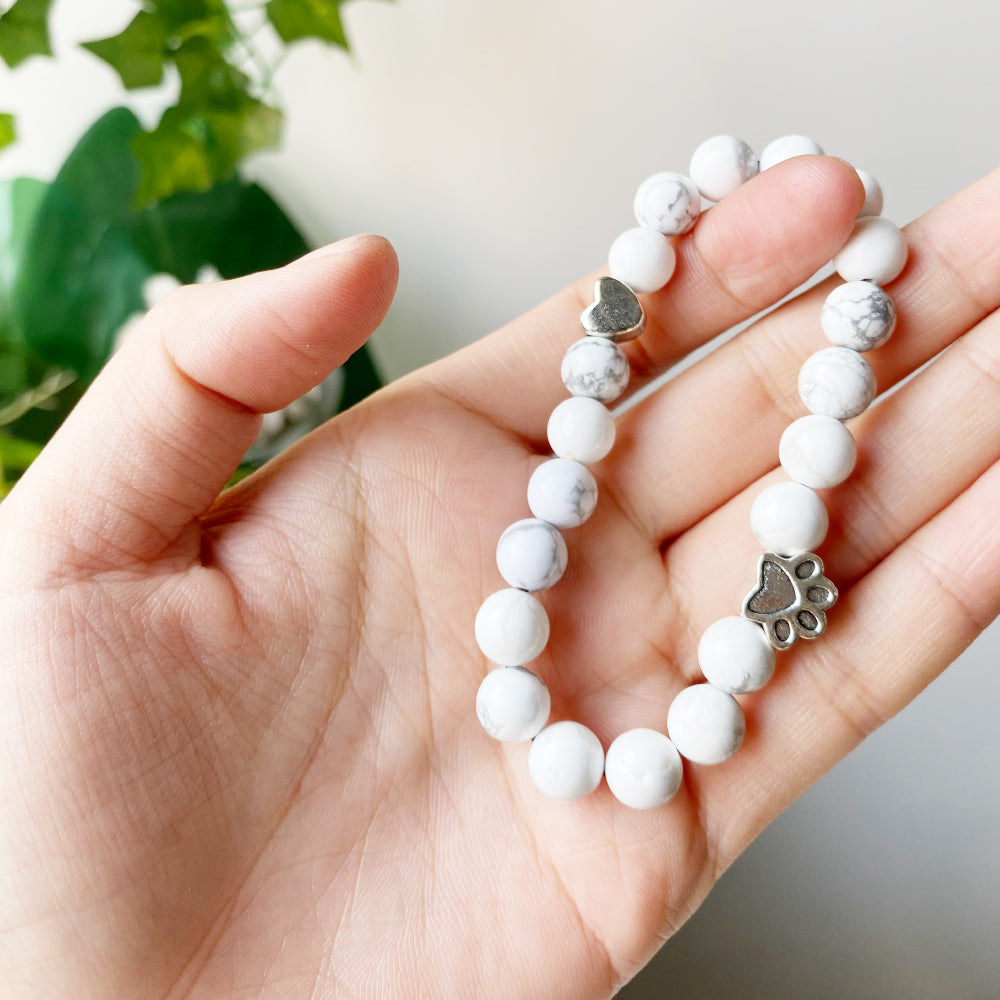 Natural Gemstone Bracelet with Paw & Heart Charm