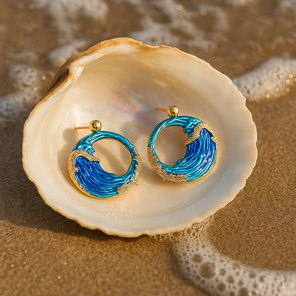 Elegant Hand-Painted Wave Earrings