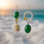 Silver Green Drop Earrings
