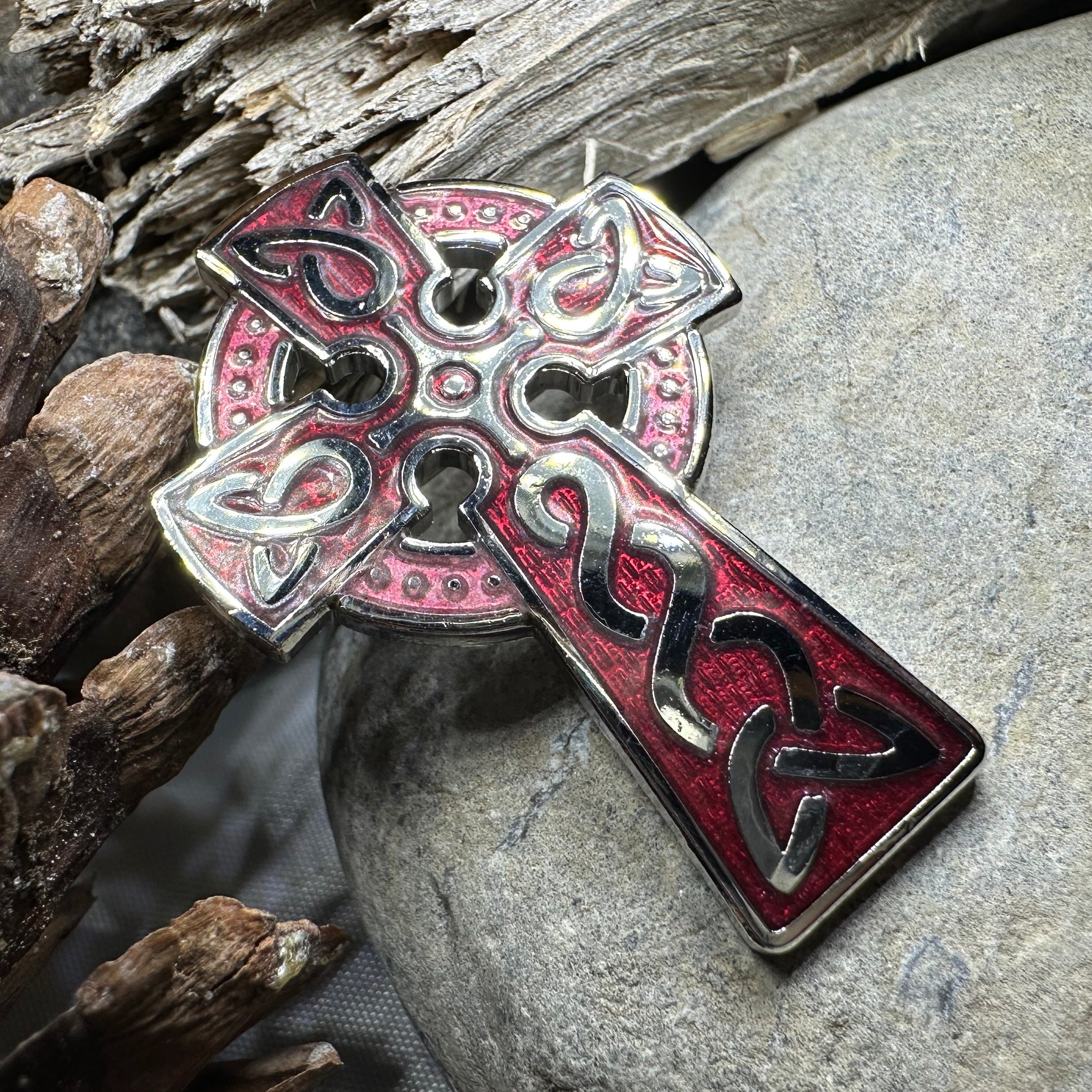 Enamel Celtic Cross Brooch