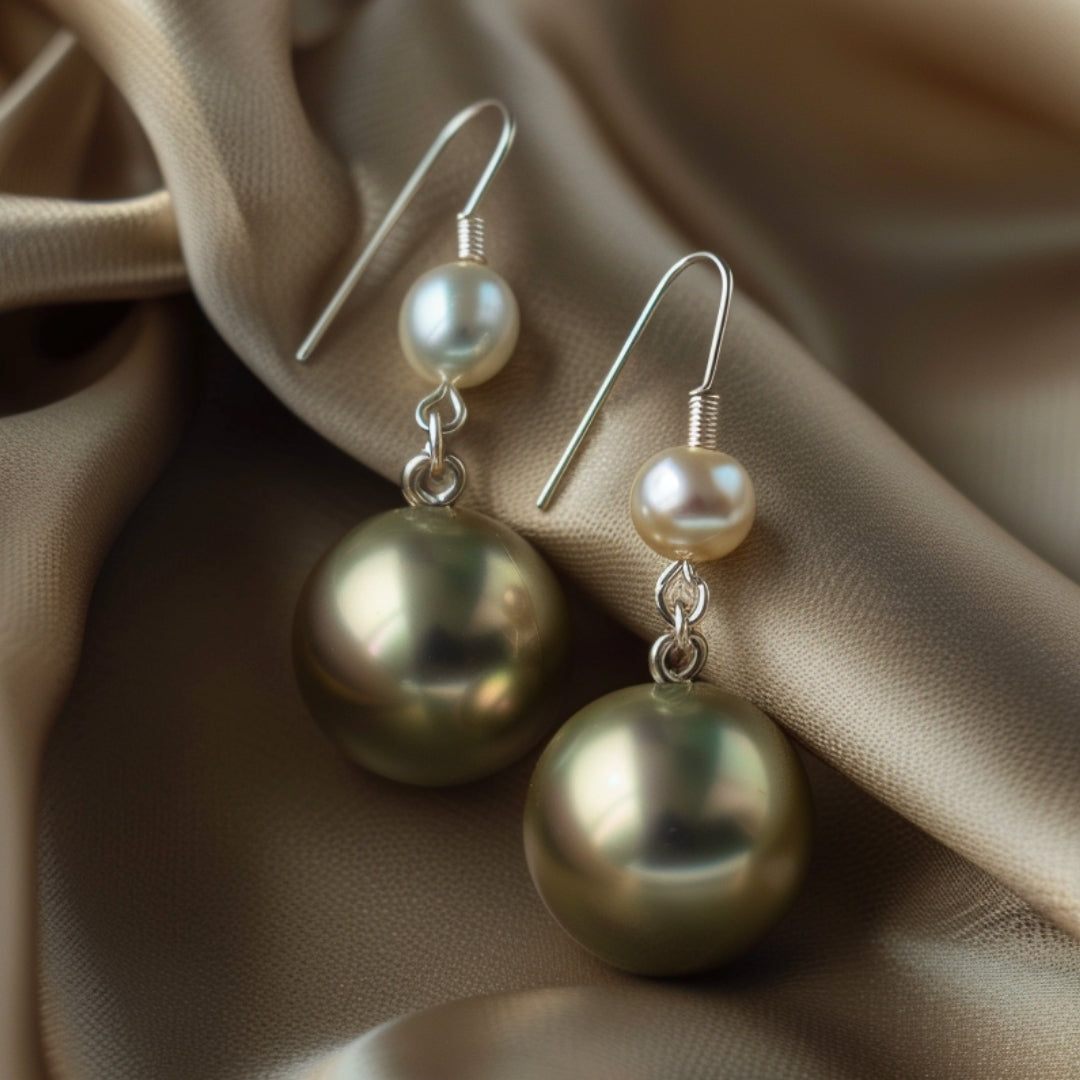 Dark Green Pearl Earrings