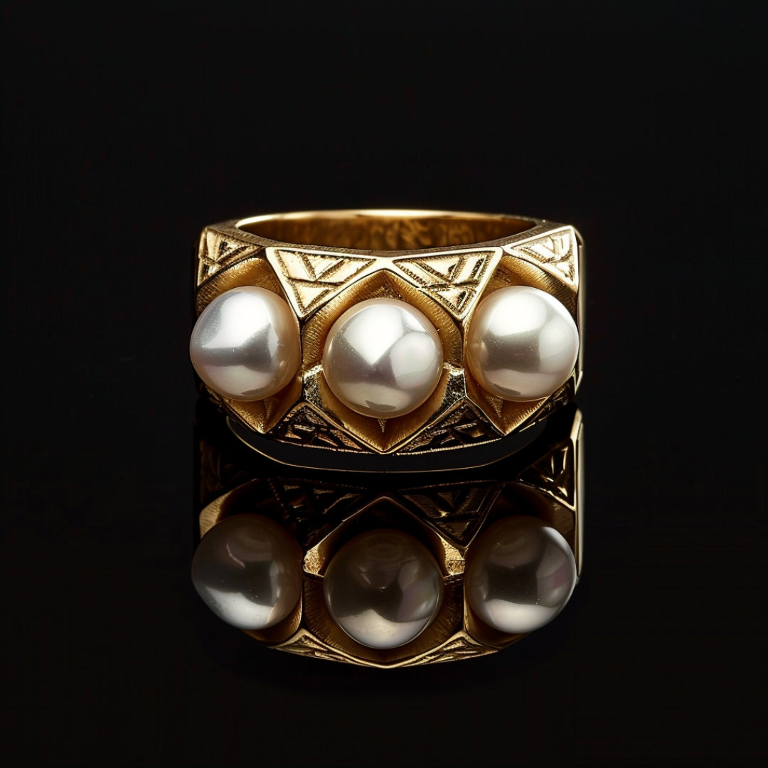 Gold Inlaid Pearl Ring