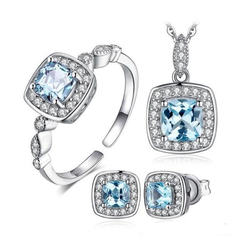 Women's Sky Blue Topaz Cut Silver Plated Jewelry Set