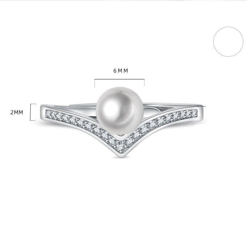 Women's Faux Pearl Wishbone Luck Ring Studded With Cubic Zirconia