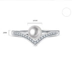 Women's Faux Pearl Wishbone Luck Ring Studded With Cubic Zirconia