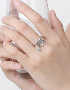 Women's Silver Plated Adjustable Zircon Drop Pendant Ring