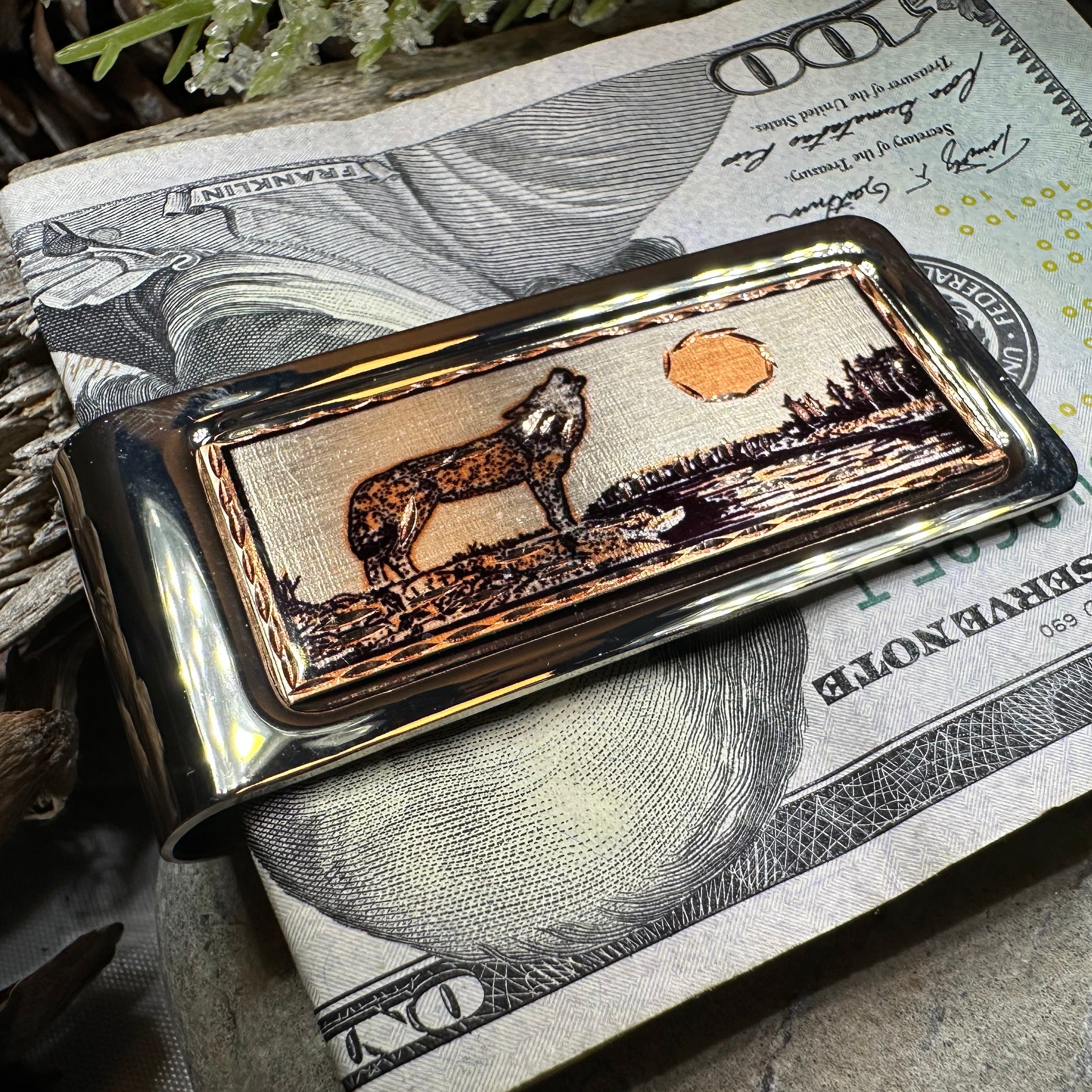 Howling Wolf Copper Money Clip