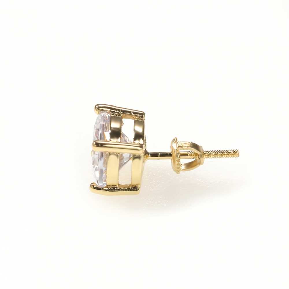 Women's Gold Plated Round Solitaire Earrings With Cubic Zirconia