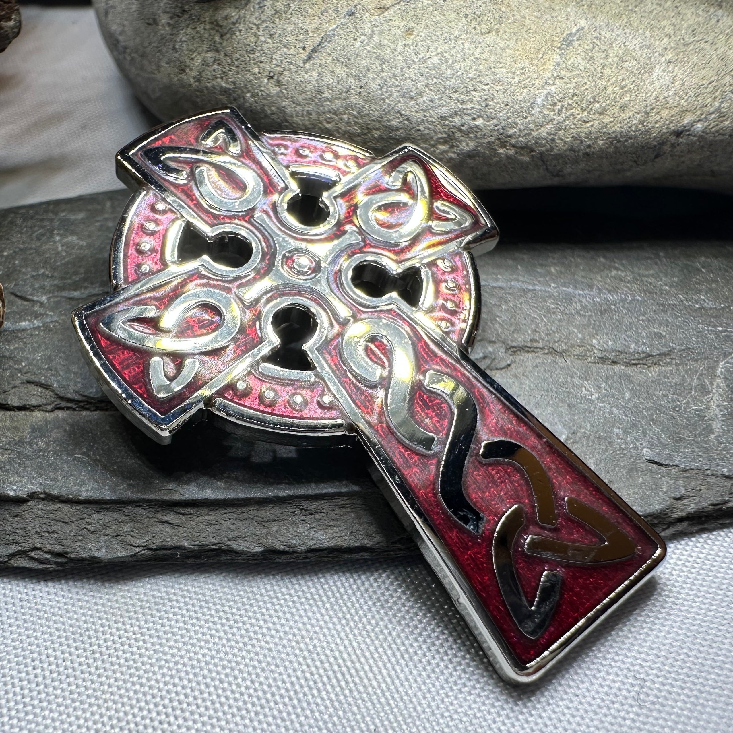 Enamel Celtic Cross Brooch