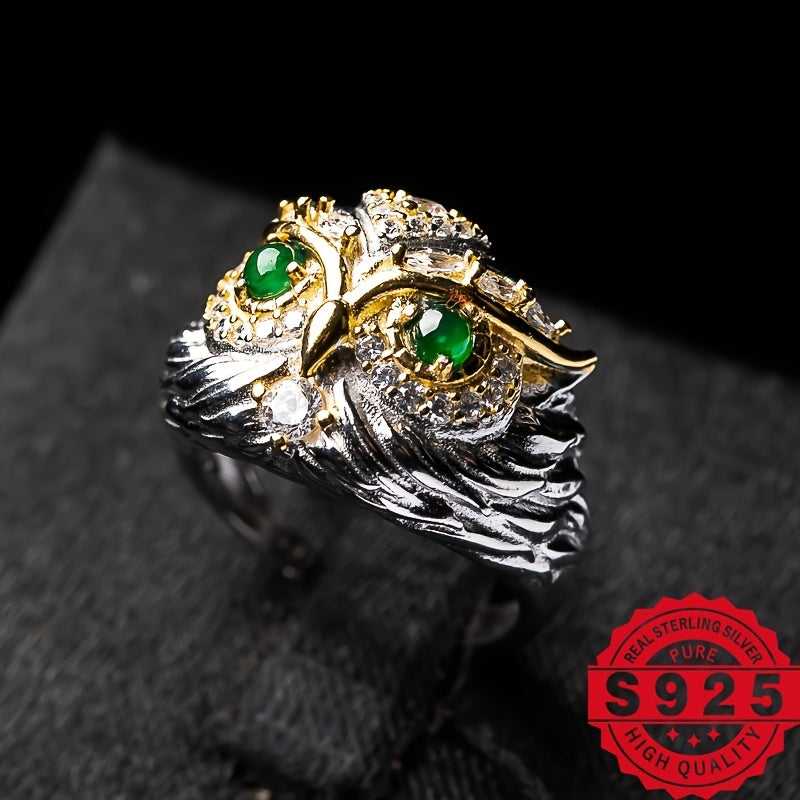 Owl Ring 925 Silver Natural Stone DIY Party Banquet Men Women