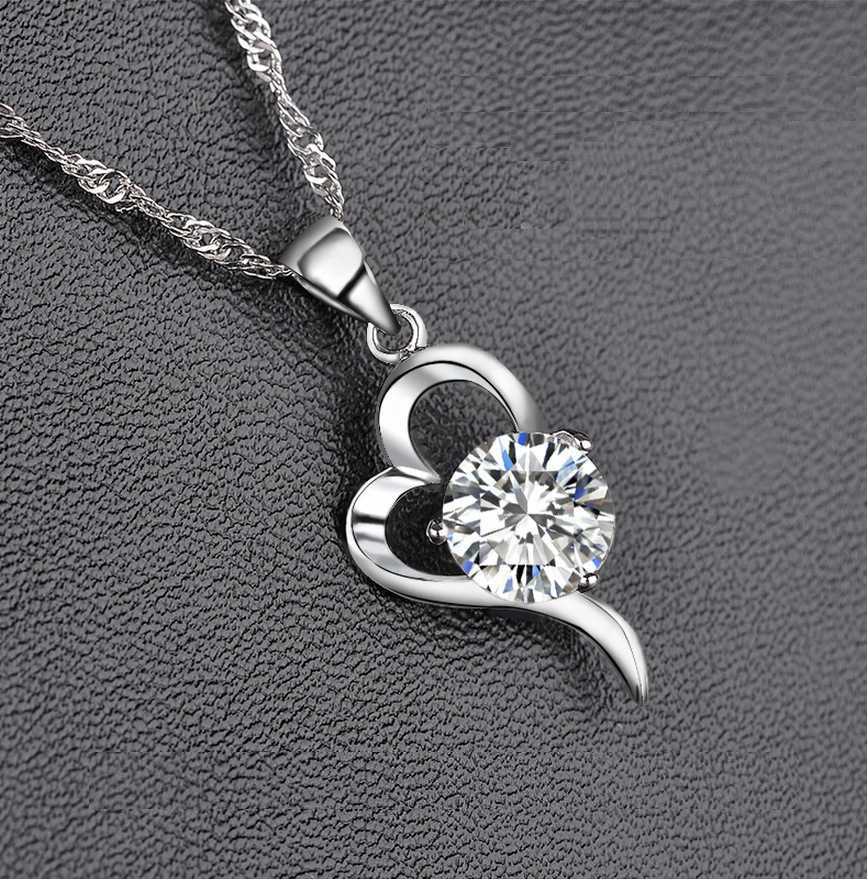 Women's Silver Plated Cubic Zirconia Heart Pendant Necklace