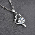 Women's Silver Plated Cubic Zirconia Heart Pendant Necklace