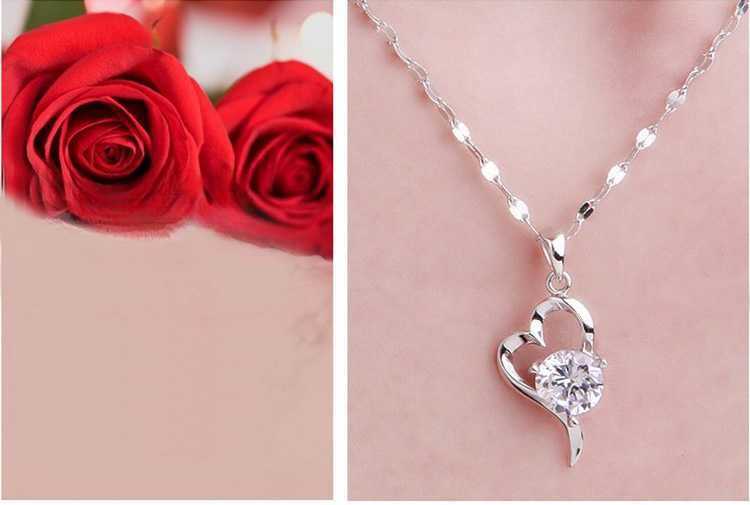 Women's Silver Plated Cubic Zirconia Heart Pendant Necklace