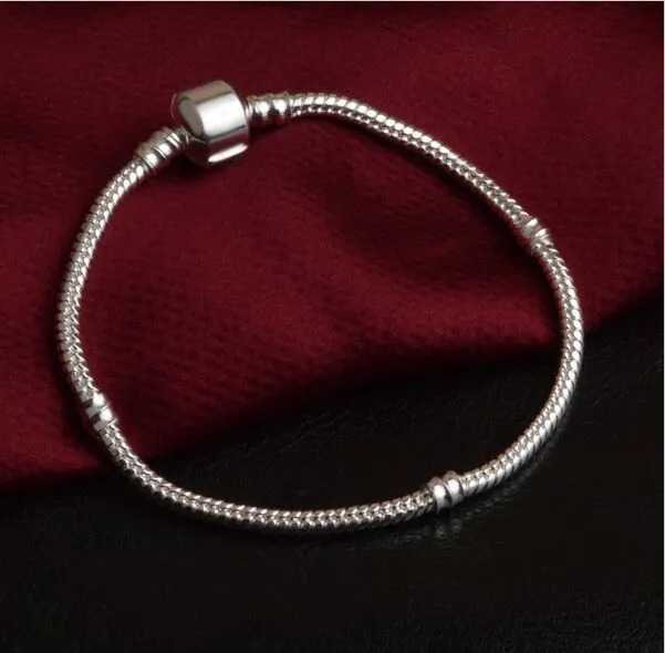 Women's Silver Plated Snake Chain With Bangle Fit Bead Bracelet