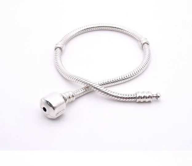 Women's Silver Plated Snake Chain With Bangle Fit Bead Bracelet