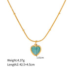 Olivenorma Blue Cat's Eye Stone Heart Square Pendant Necklace