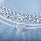 Bohemian Multi Strand Ankle Bracelet For Women With Silver Plated Heart