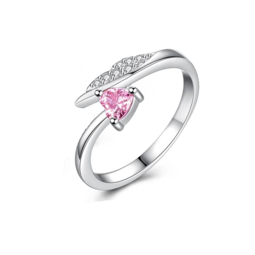 Women's Silver Plated Angel Wing Adjustable Ring With Zirconia