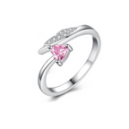 Women's Silver Plated Angel Wing Adjustable Ring With Zirconia