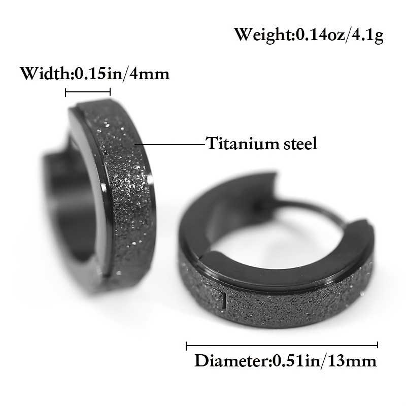 Men's Stainless Steel Black Frosted Glitter Hoop Stylish Earrings