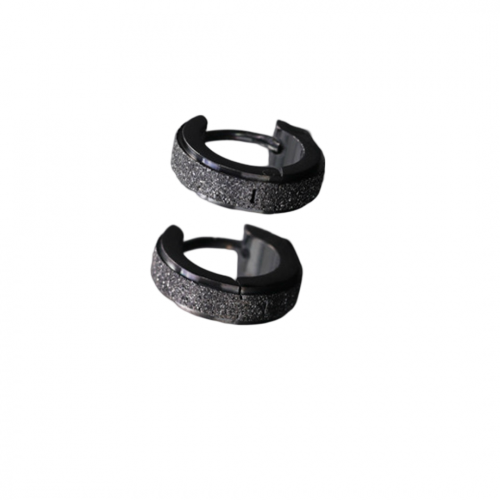 Men's Stainless Steel Black Frosted Glitter Hoop Stylish Earrings