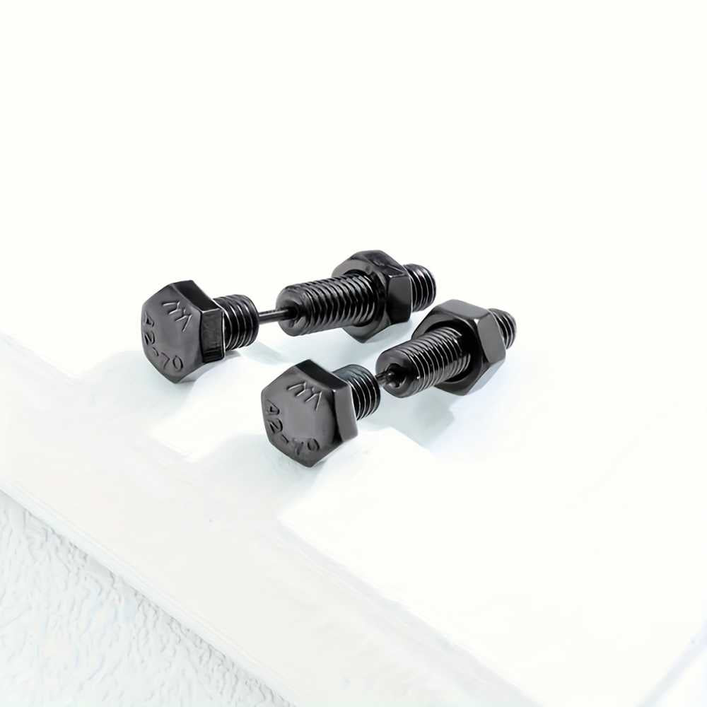 2pairs Stainless Steel Punk Screw Studs Earring For Men