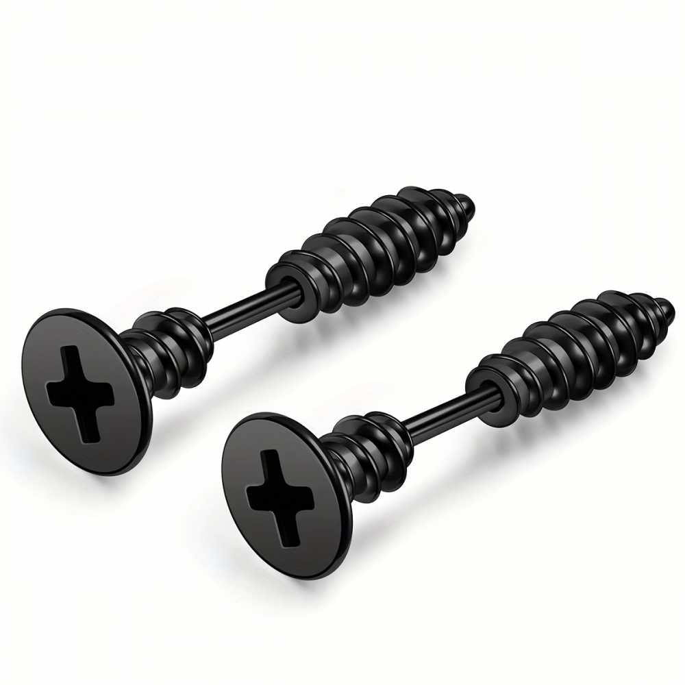 2pairs Stainless Steel Punk Screw Studs Earring For Men